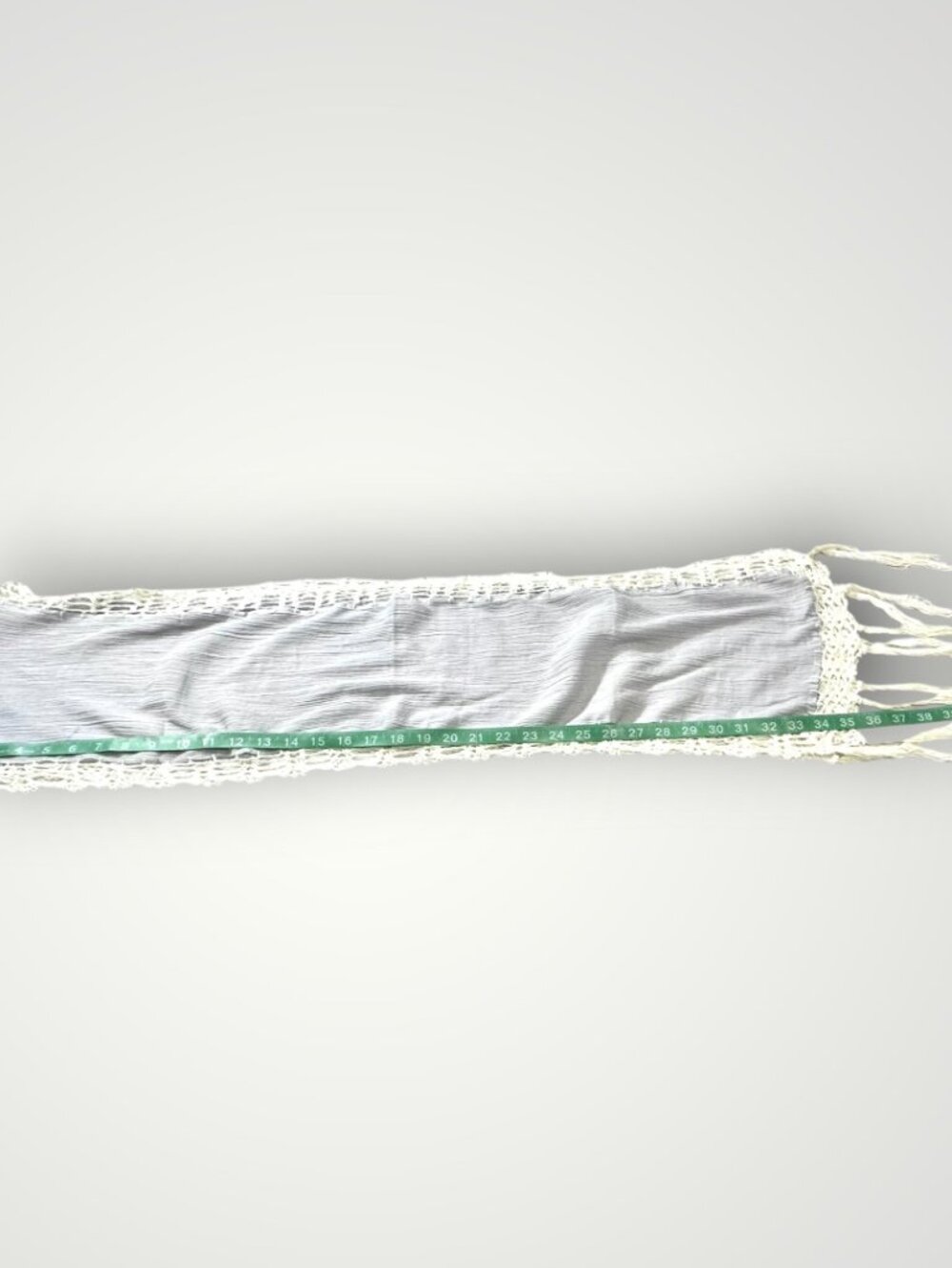 Womens Cotton Gauze Knit Scarf Crochet Trim with Tassles Light Blue & White 74" - Picture 7 of 7